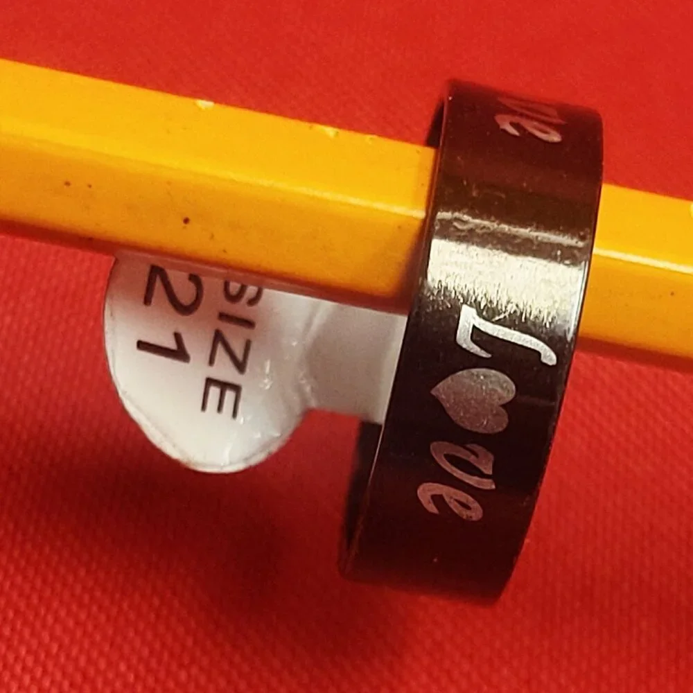 Stainless Steel Wide Band Love Engraved Ring Size 21 Black Tone Unisex